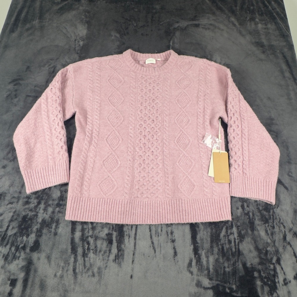 NWT Cyrus Cable Knit Sweater Womens S Misty Pink Crewneck CV172503